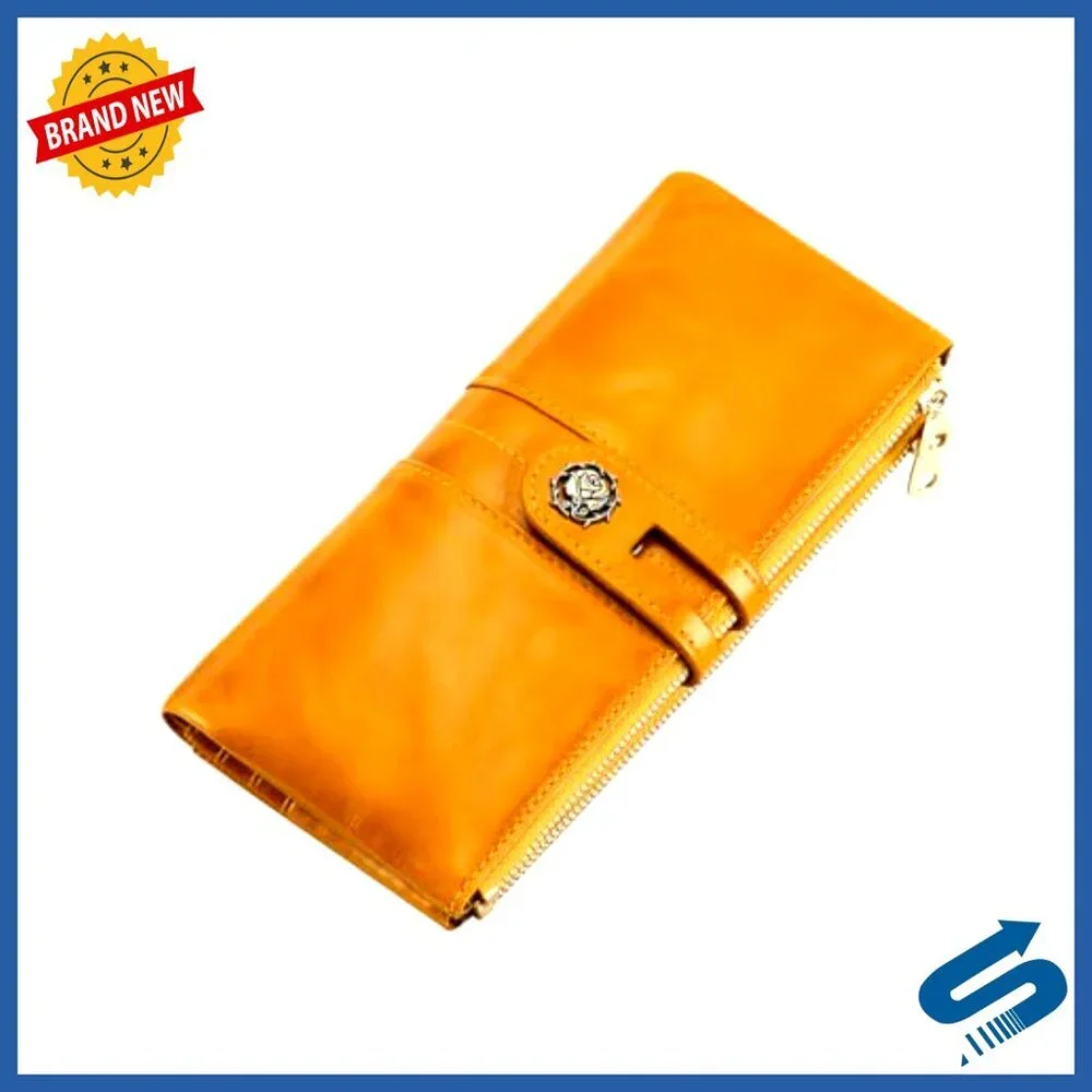Slim Leather RFID Blocking Wallet Clutch with 14 Card Slots